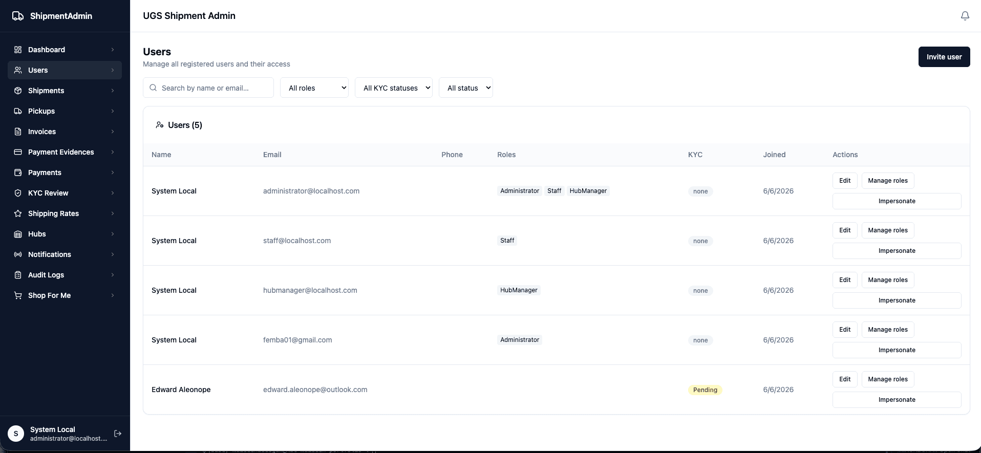 Shipment Admin Dashboard project preview