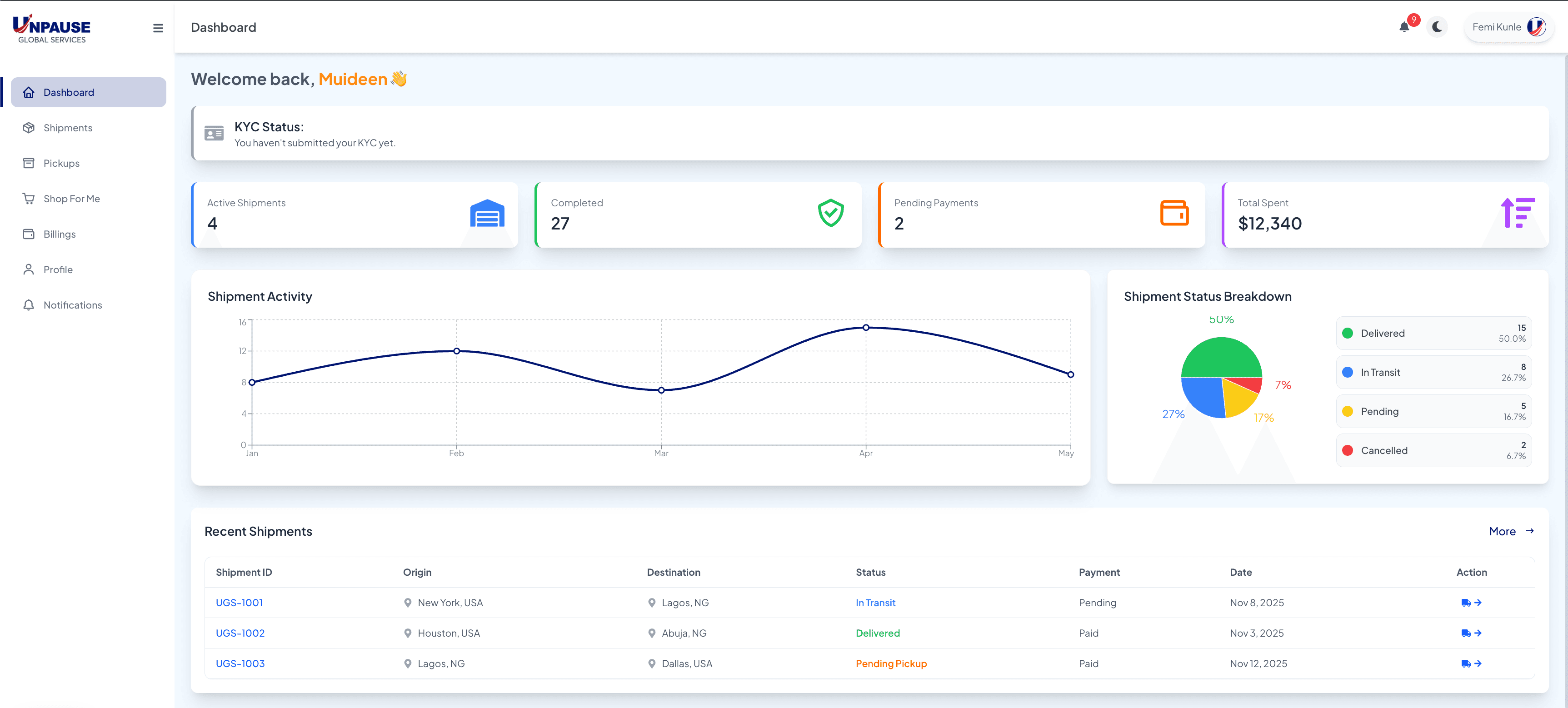 Shipment Management Dashboard